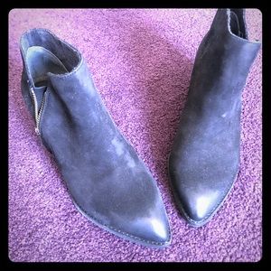 Black Suede Booties with Zipper